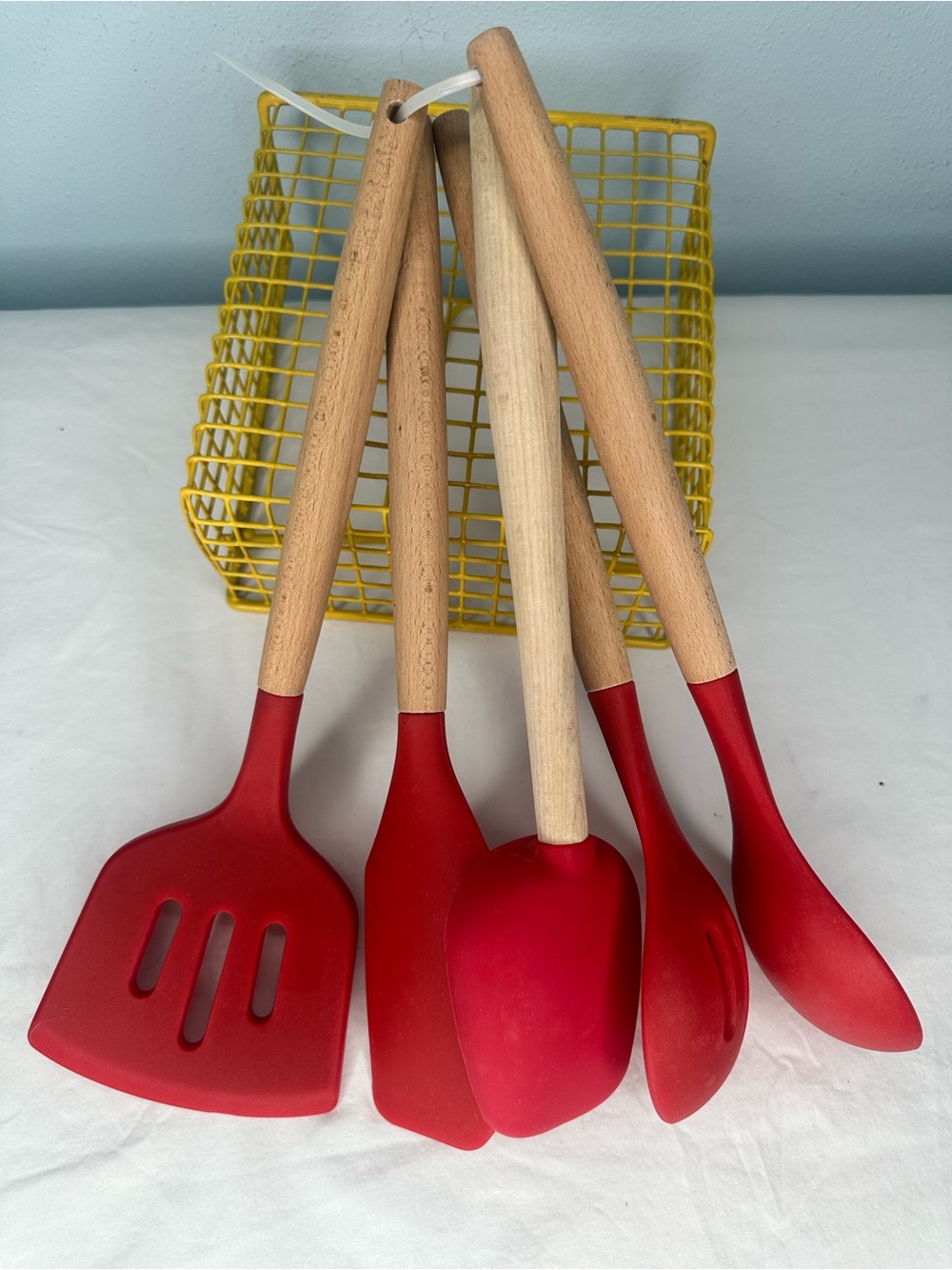 Sur La Table Red Silicone and Wood Kitchen Utensil Set